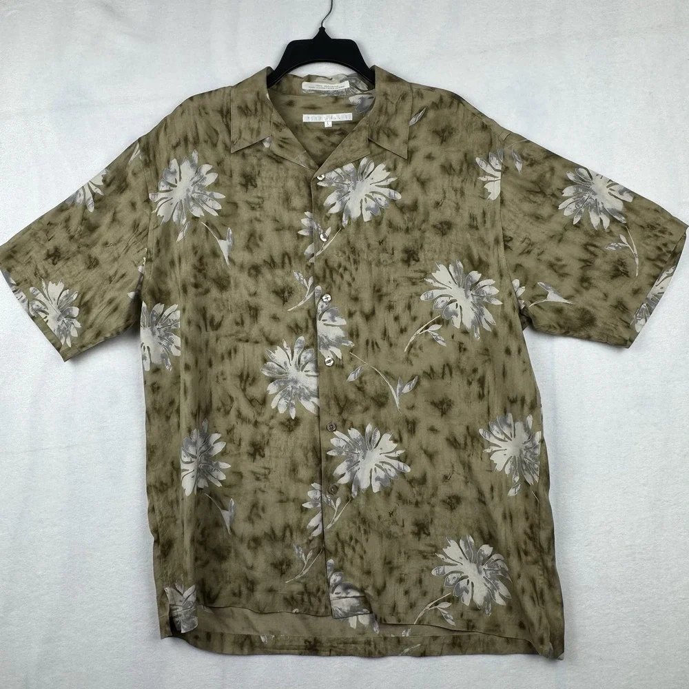 Men's‎ Perry Ellis 100% Silk Short Sleeve Hawaiian Tropical Shirt Size L